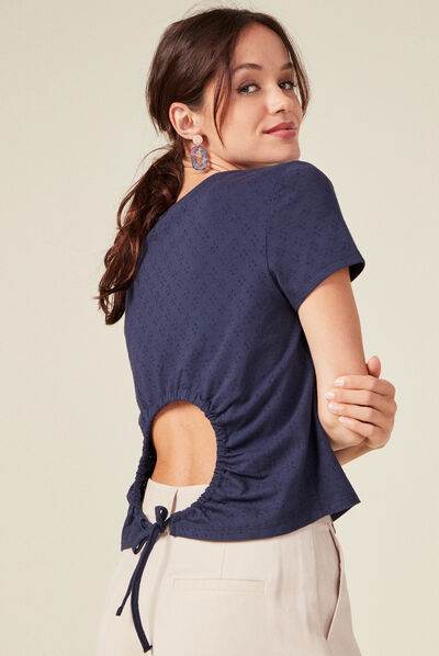 T-shirt manches courtes bleu marine femme