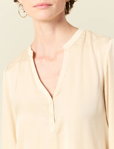 Blouse manches longues satin creme femme