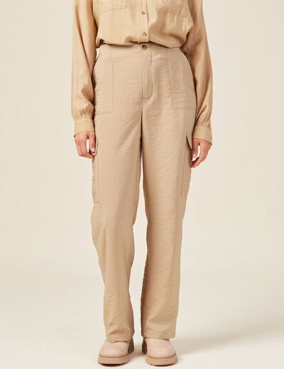 Pantalon cargo fluide beige femme