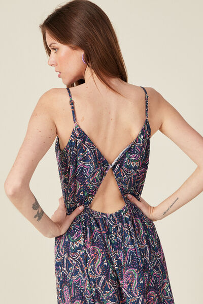 Robe longue droite à bretelles bleu femme