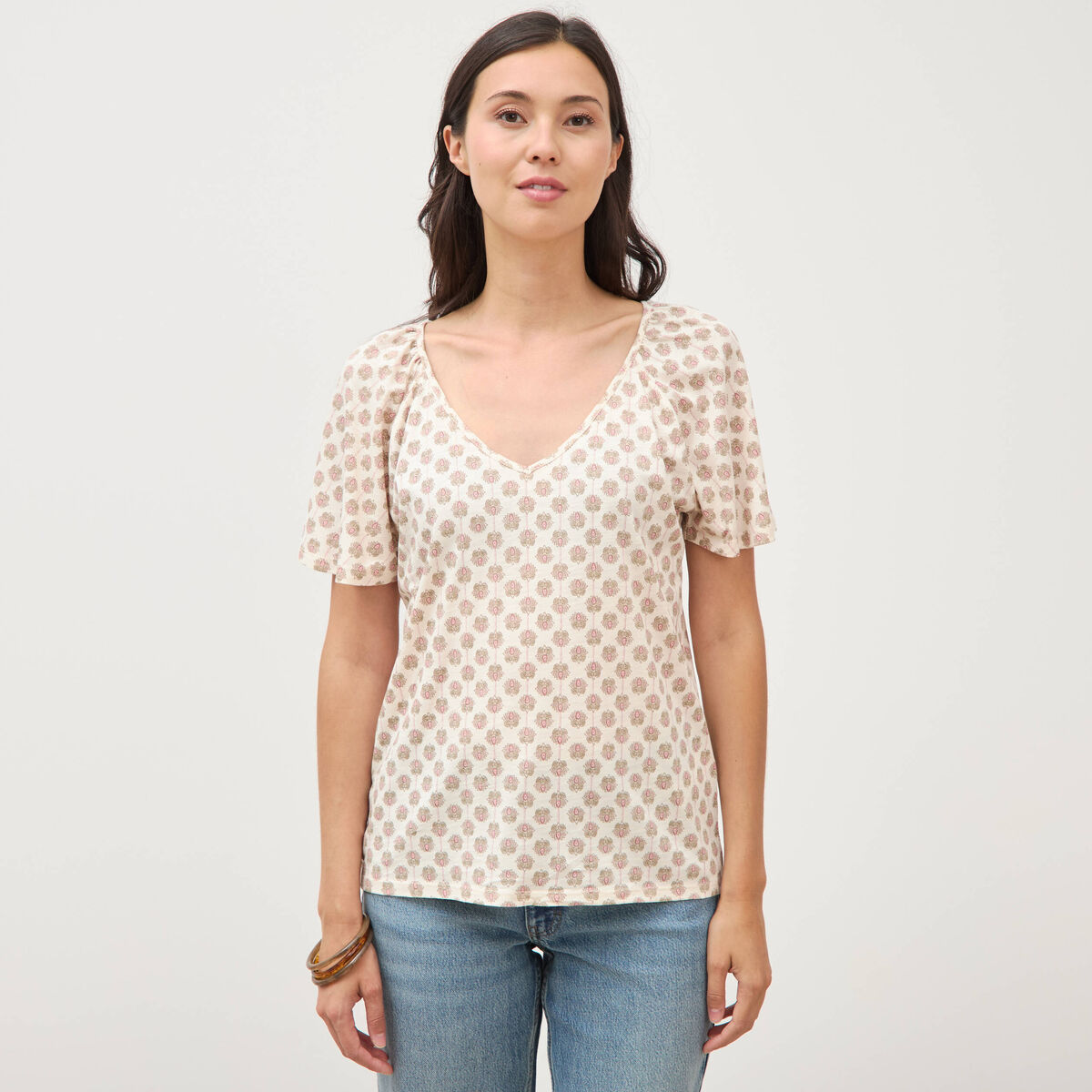 T-shirt manches courtes jaune pastel femme