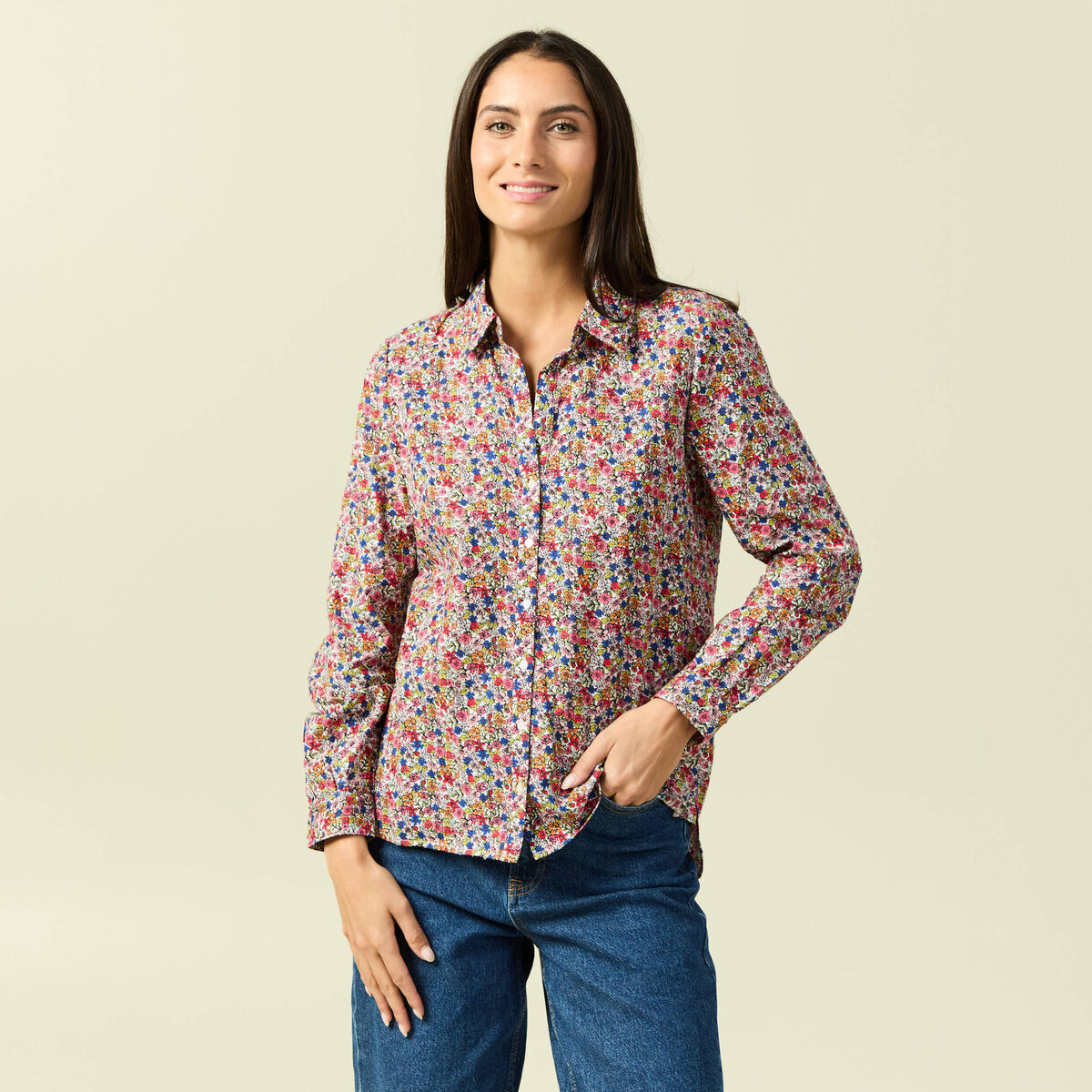 Chemise manches longues multicolore femme
