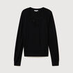 Pull droit col v manches longues noir femme