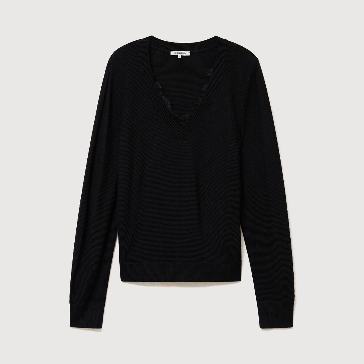 Pull droit col v manches longues noir femme