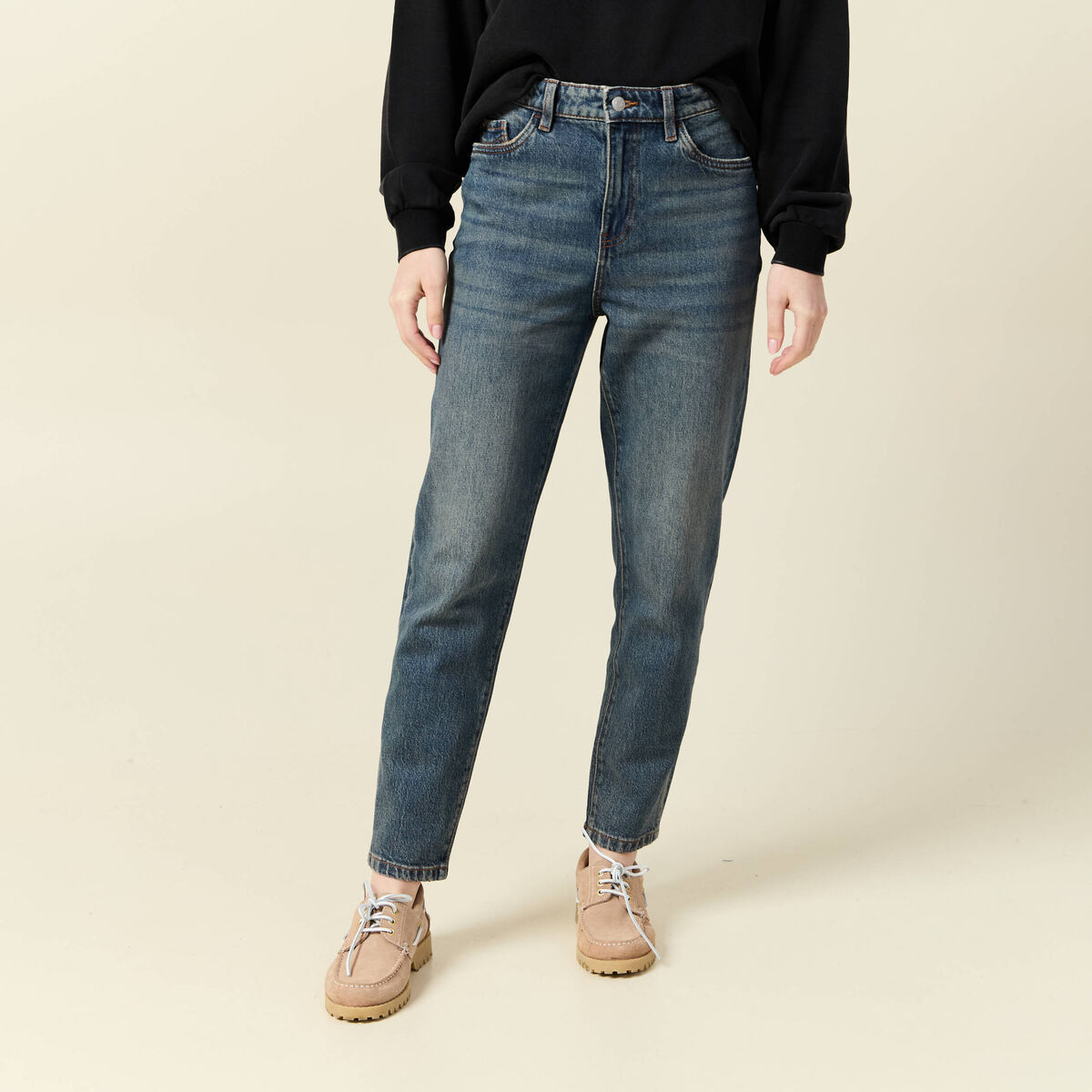 Jeans mom 7/8&egrave;me bleu gris femme