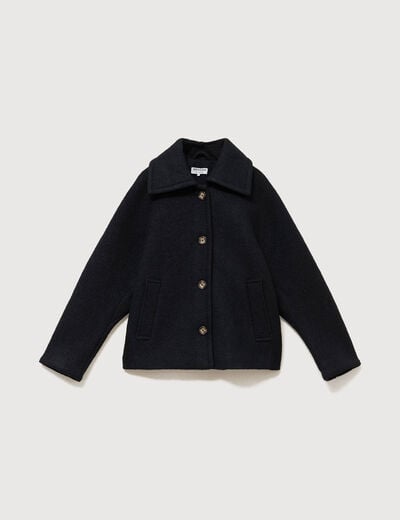 Manteau oversize court col tailleur noir femme