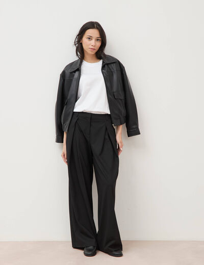 Pantalon large taille standard noir femme
