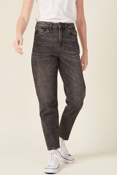 Jeans mom 7/8ème denim gris femme