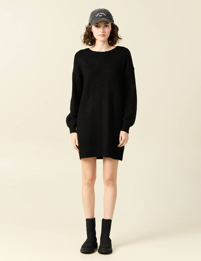 Robe pull droite sequins noir femme