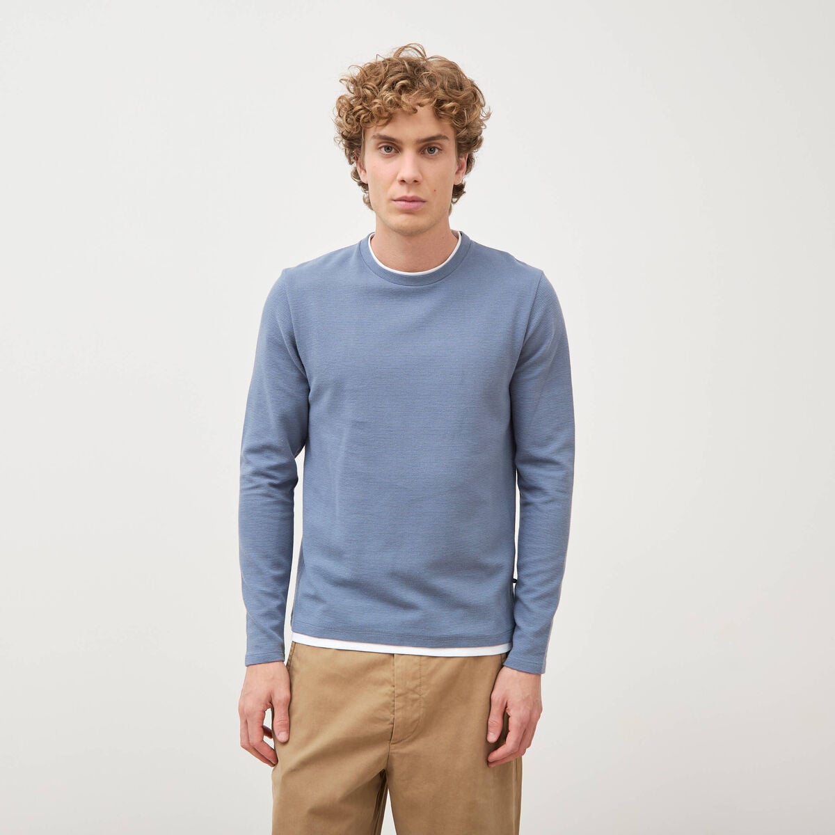 T-shirt manches longues bleu fonc&eacute; homme