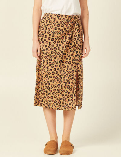 Jupe midi portefeuille fendue sable femme