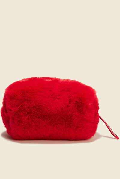 Trousse de toilette fourrure rose framboise femme