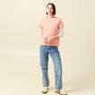 T-shirt cintr&eacute; col rond manches courtes rose corail femme