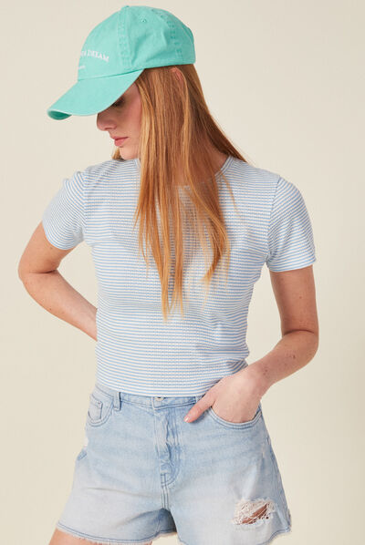 T-shirt manches courtes bleu clair femme