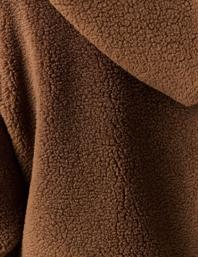 Gilet droit mi-long effet polaire marron fonc&eacute; femme