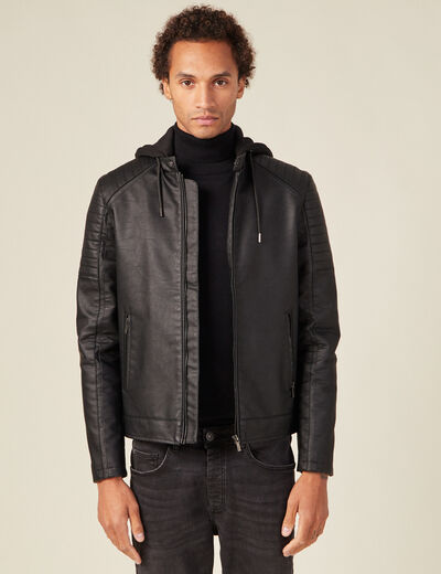 Veste droite avec capuche noir homme