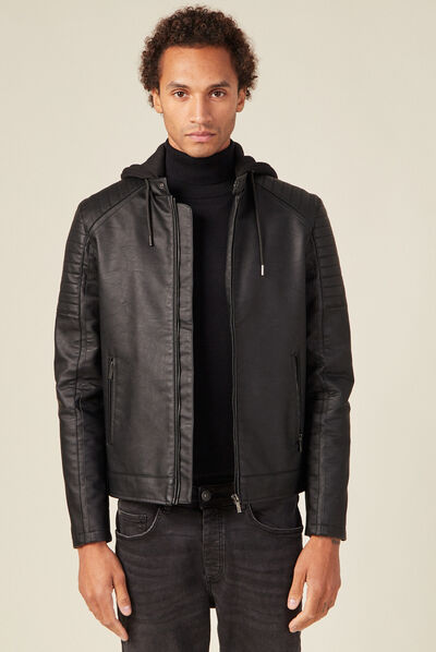 Veste droite avec capuche noir homme