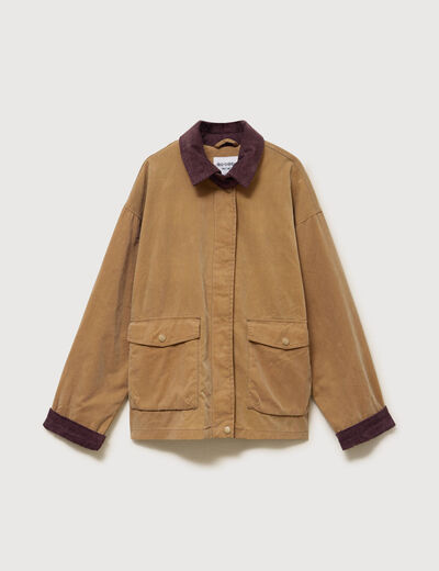 Parka oversize courte col classique camel femme
