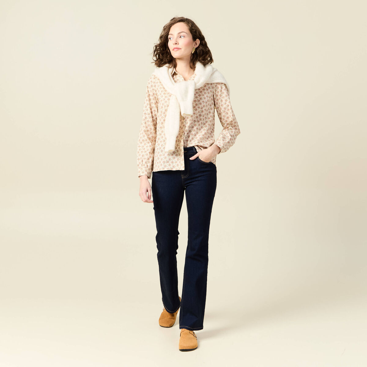 Chemise manches longues creme femme