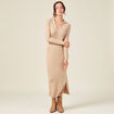 Robe pull longue moulante beige femme