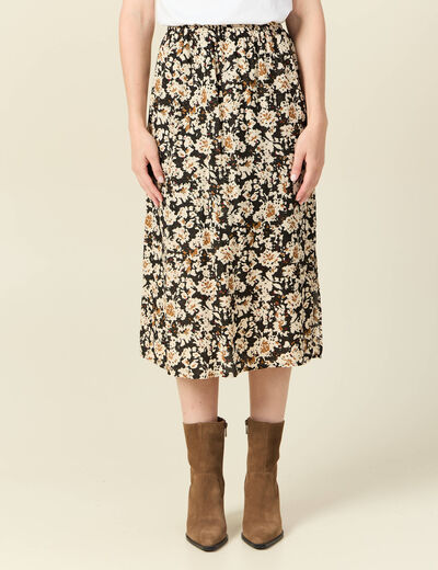 Jupe midi droite fendue noir femme