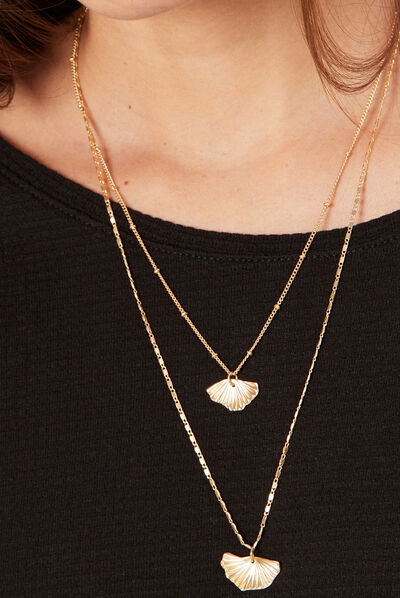 Collier 2 rangs à pendentifs couleur or femme