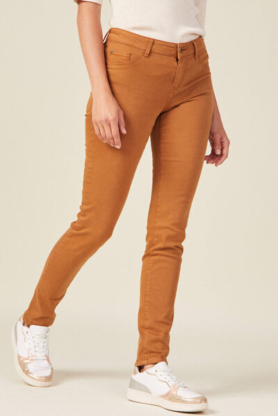 Pantalon slim marron femme