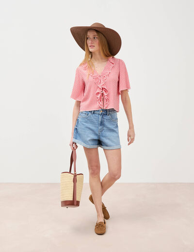 Short mom taille haute en jean denim used femme