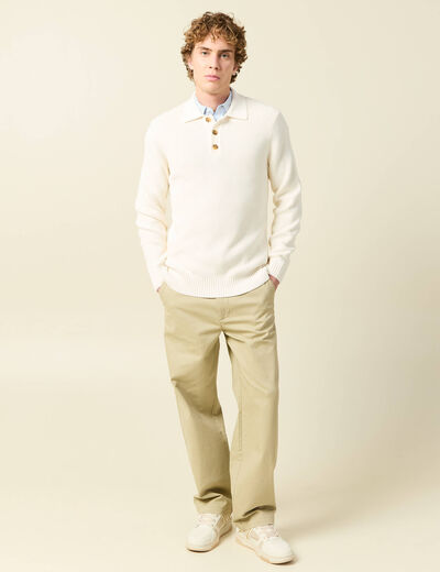 Polo manches longues ecru homme