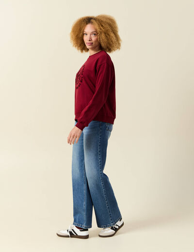 Sweat col rond manches longues rouge femme