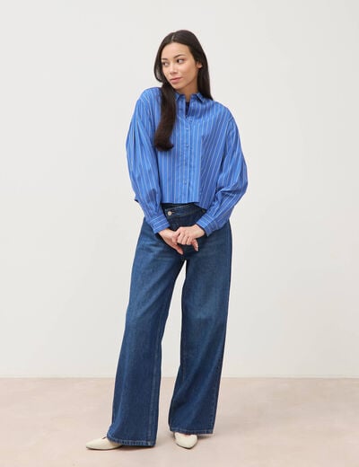 Chemise droite manches longues ray&eacute;e bleu femme