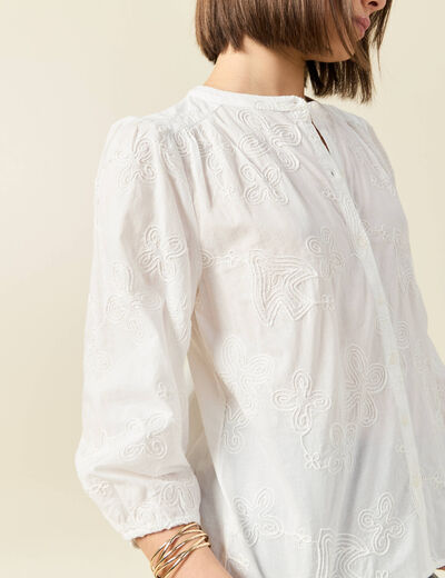 Chemise manches 3/4 brodée ecru femme