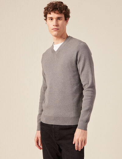 Pull col en V éco-responsable gris foncé homme