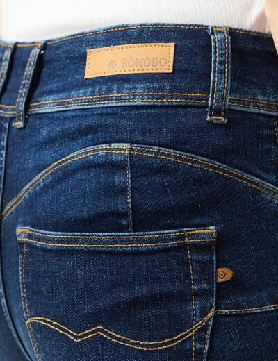 Jeans skinny 7/8&egrave;me taille haute denim brut femme