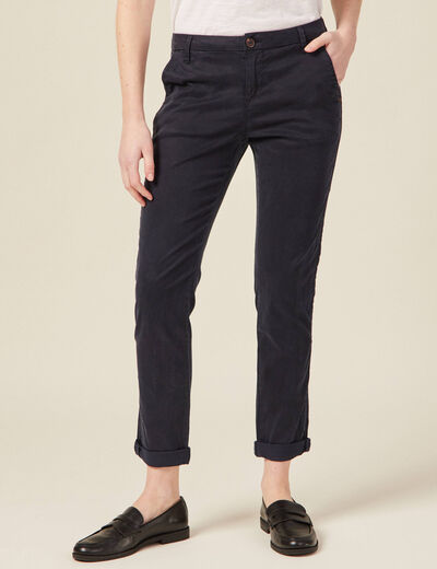 Chino 7/8&egrave;me taille standard bleu fonc&eacute; femme