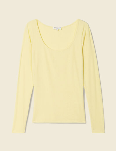 T-shirt côtelé éco-responsable jaune fluo femme