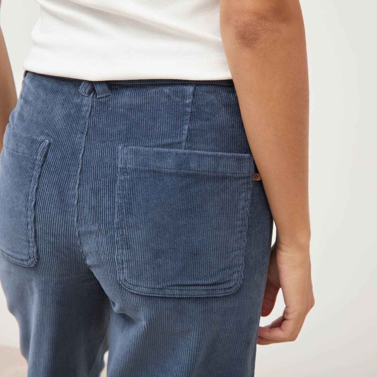 Pantalon large taille haute en velours gris femme
