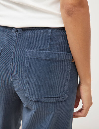 Pantalon large taille haute en velours gris femme