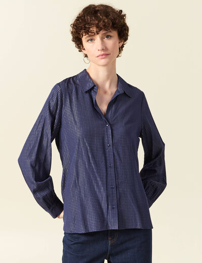 Chemise manches longues fluide bleu marine femme