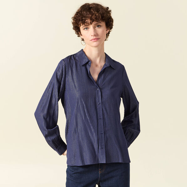 Chemise manches longues fluide bleu marine femme