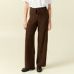 Pantalon large taille haute en maille marron fonc&eacute; femme