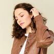 Blouson simili cuir marron femme