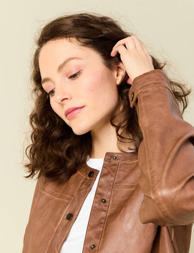 Blouson simili cuir marron femme