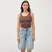 Bermuda large taille haute en coton denim used femme