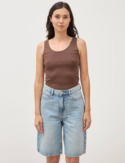 Bermuda large taille haute en coton denim used femme