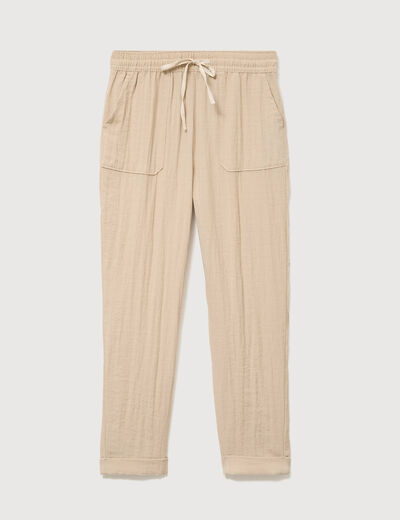 Pantalon taille standard bas resserr&eacute; beige femme