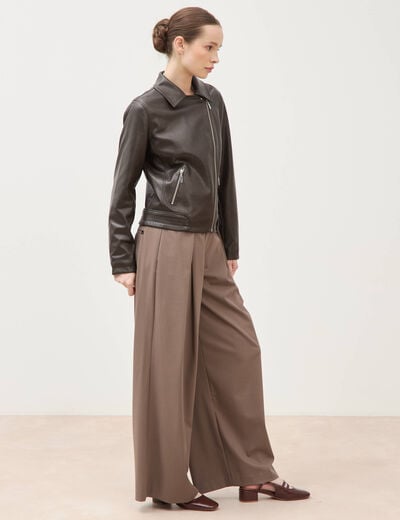 Perfecto manches longues similicuir marron fonc&eacute; femme