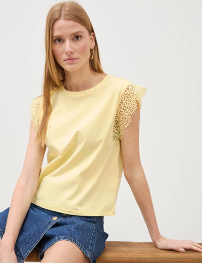 T-shirt manches courtes jaune pastel femme
