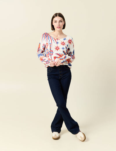 Pull col rond manches longues ecru femme