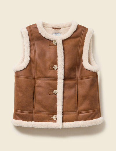 Veste su&eacute;dine sans manches marron femme